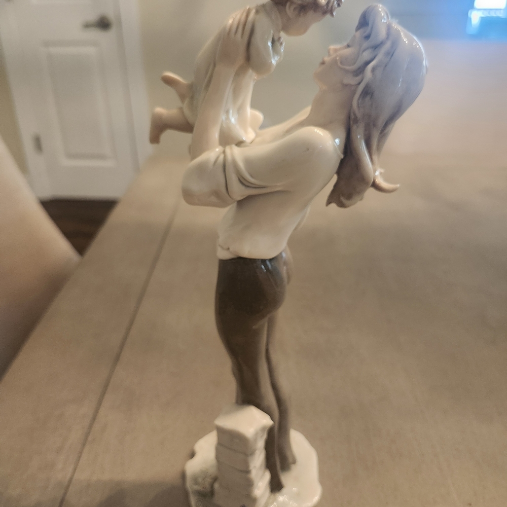 Elegant Mother and Child Sculpture in Cream and Brown